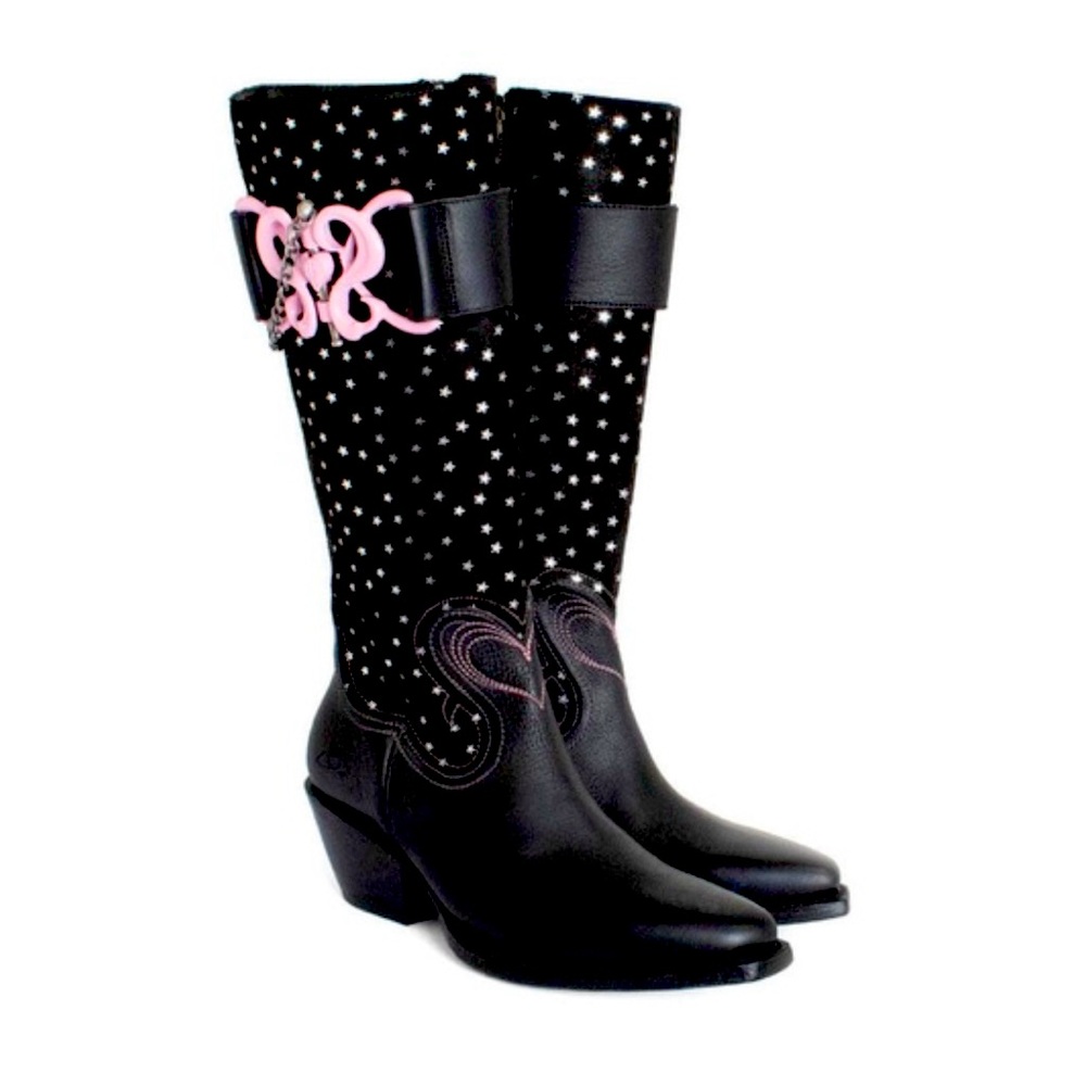 John Fluevog Autry Kay Tall Western Boots Black Stars size 7. Worn 3 times.